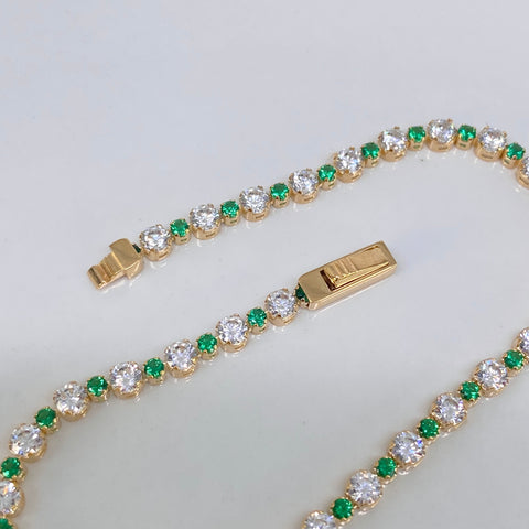 Pulso ● Tennis Circones Blancos Verdes Oro amarillo 18k +4 / 3,9 Gr / 3 mm / 17 Cm †