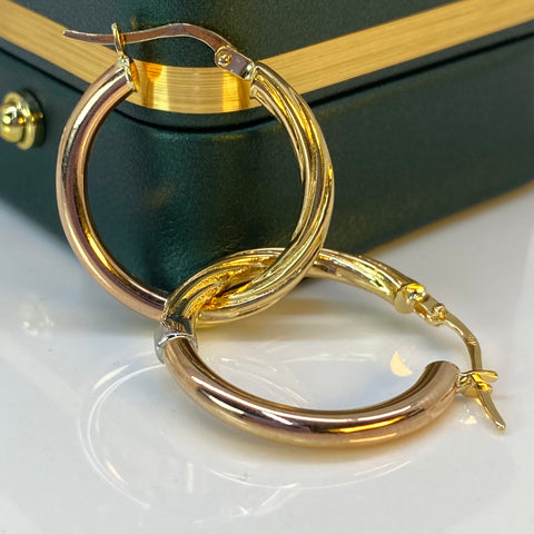 Candongas Entorchadas / Lisas Tres oros 18k 3,20 Gr / 3 Cm †