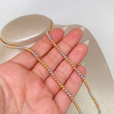 Cadena ● Bolas Lisas ESP Tres oros 18k +3 / 2,68 Gr / 3 mm / 45 Cm *