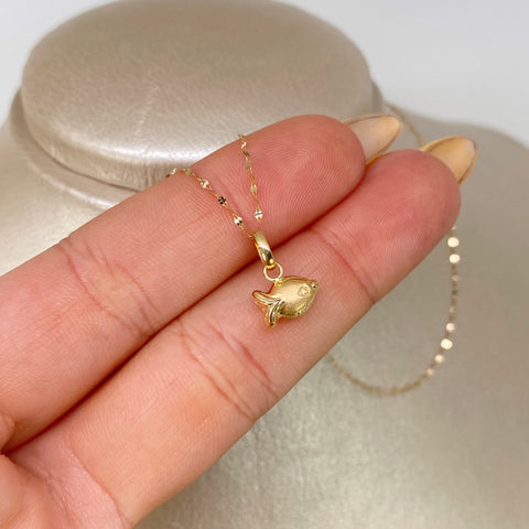 Set Cadena ● Crispeta + Dije Pez Oro amarillo 18k 0,62 Gr / 1 mm / 45 Cm †