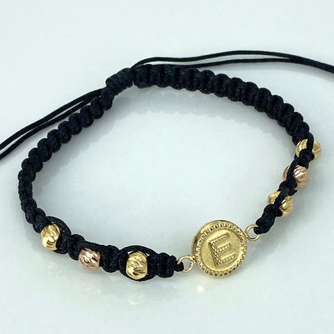 Pulsera tejida Herraje Letra E / BD 6uni 5mm  Oro amarillo y Oro rosa 18k 1,17 Gr *