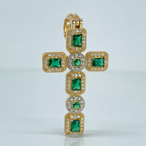 Dije Cruz Cuadros Circones Blancos Y Verdes Oro amarillo 18k 6,16 Gr / 5 Cm *