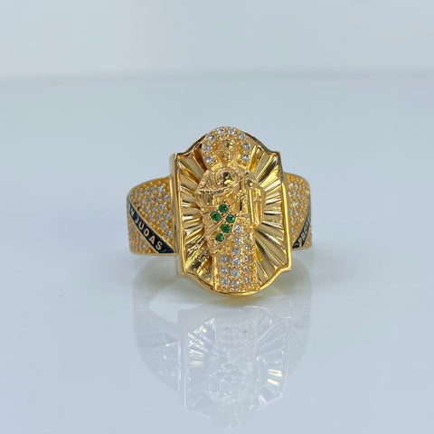 Anillo San Judas Tadeo Circones Blancos Verdes Oro amarillo 18k / Talla 10 1/2 / 9,83 Gr †