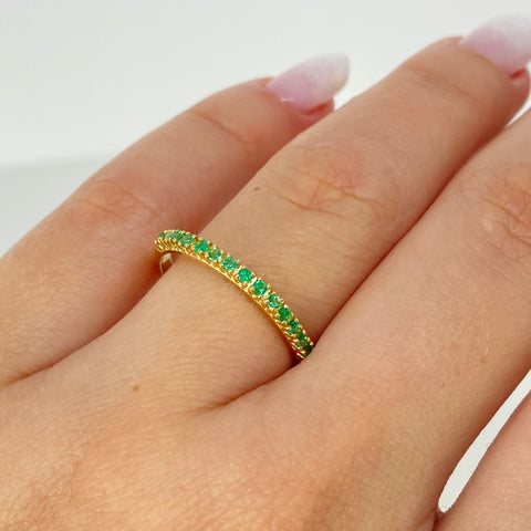 Anillo Churumbela 17 Esmeraldas 0.19Ct Oro amarillo 18k / Talla 6 3/4 / 1,7 Gr / 2 mm  *