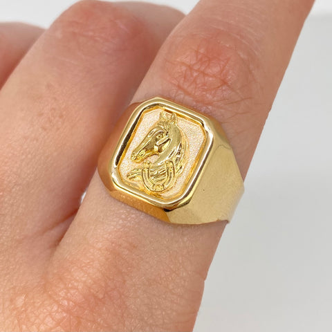 Anillo Sello Caballo Oro amarillo / Talla 10 3/4 / 3,8 Gr *
