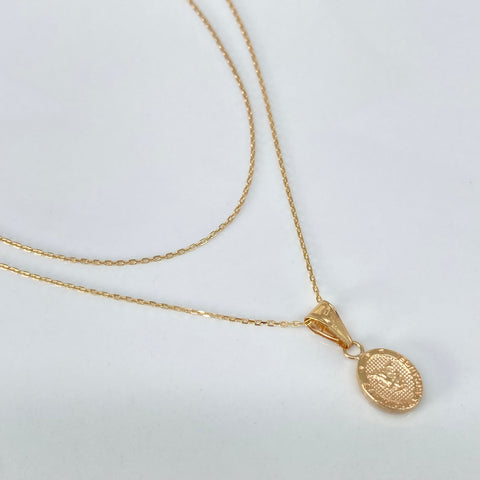 Set Cadena ● Aro Seguido + Dije San Miguel Arcangel Oro amarillo 18k 2,15 Gr / 1 mm / 60 Cm