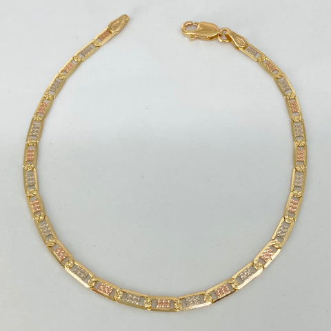 Pulso ● Escalera Plana Diamantado Tres oros 18k +1 / 3,47 Gr / 2,8 mm / 19 Cm *