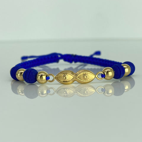 Pulsera tejida Herraje Ojos Santa Lucia / BL 6uni 5mm / Hilo Azul Neoprenos Oro amarillo 18k 1,13 Gr *