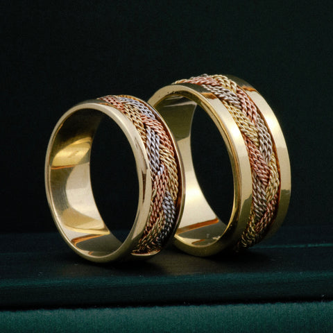 Anillo Argollas Trenzadas POR FABRICACIÓN Tres oros 18k / Talla 7 / 20 Gr *