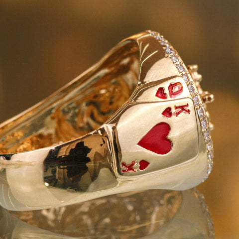 Anillo Ruleta Circones Blancos Negros Oro amarillo 18k / Talla 10 1/2 / 8,2 Gr †