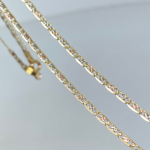 Cadena ● Escalera Plana Diamantada Tres oros 18k 4,34 Gr / 2 mm / 60 Cm *