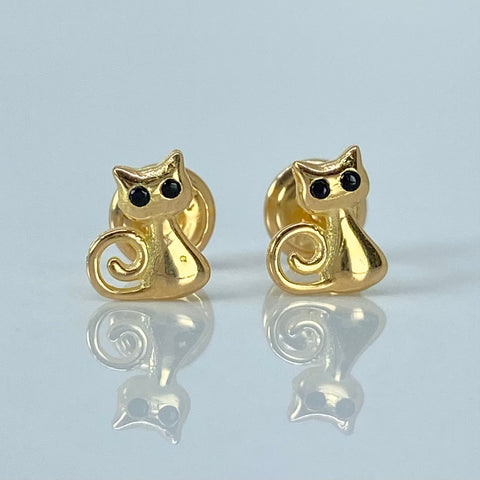 Topos Gato Circones Negros Oro amarillo 18k 1 Gr / 6 mm  *