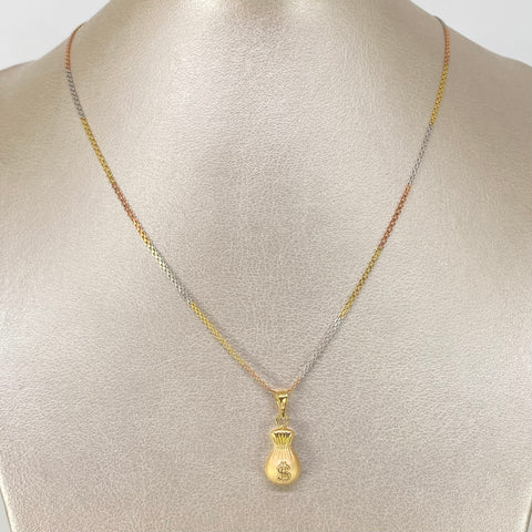 Set Cadena ● China + Dije Bolsa Dinero Tres oros 18k 3,5 Gr / 1,4 mm / 60 Cm