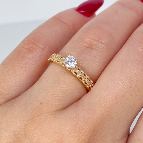 Anillo Solitario Circones Blancos Oro amarillo / Talla 6 1/4 / 1,9 Gr