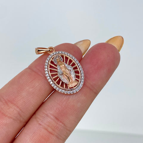 Dije Virgen Milagrosa Circones Blancos Oro blanco y Oro rosa 3,15 Gr / 2,8 Cm