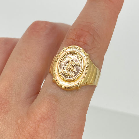 Anillo Sello San Miguel Arcangel Oro amarillo 18k / Talla 10 / 3,18 Gr *