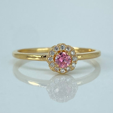 Anillo Solitario Circulo Circones Blancos Rosa Oro amarillo / Talla 6 1/4 / 1,48 Gr †