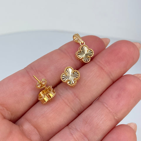 Dije + Topos Trebol Diamantado Punteado  Oro amarillo 18k 3,29 Gr / 7,8 mm / 1,8 Cm *
