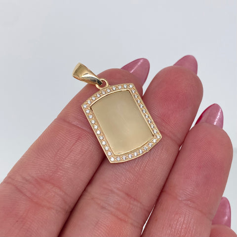 Dije Placa Rectangular Circones Blancos Oro amarillo 2,72 Gr / 3 Cm
