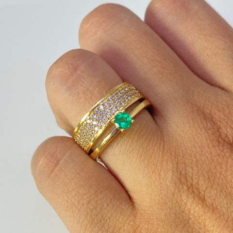Anillo Argolla Solitario Esmeralda / 20 Pts De Esmeraldas Oro amarillo 18k / Talla 7 1/4 / 7,28 Gr *