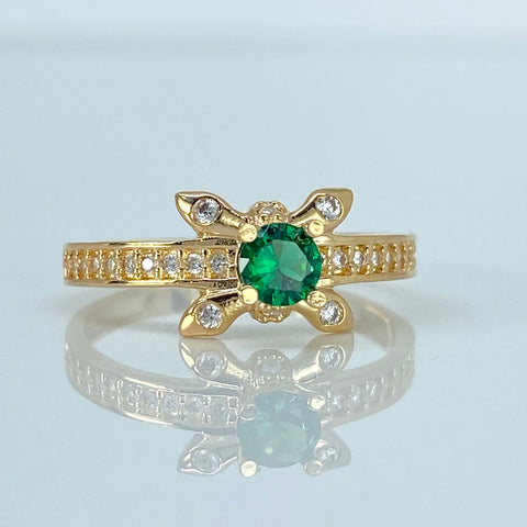 Anillo Solitario x Circones Blancos Verde Oro amarillo 18k / Talla 6 / 2,17 Gr *