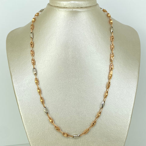 Cadena Rustica Eslabones Rombos Tornillos Oro blanco y Oro rosa 18k 9,22 Gr / 4 mm / 45 Cm *