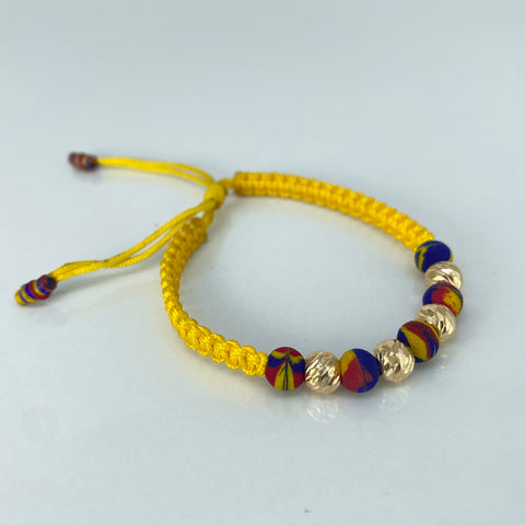 Pulsera tejida Colombia Bolas Diamantadas 4uni 6mm Neopreno Hilo Amarillo Oro amarillo 0,54 Gr *