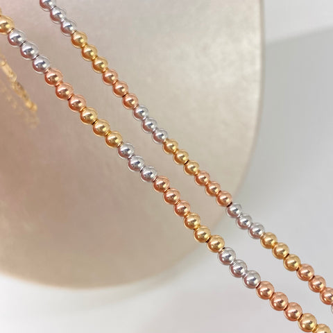 Cadena ● Bolas Lisas ESP Tres oros 18k +3 / 2,68 Gr / 3 mm / 45 Cm *