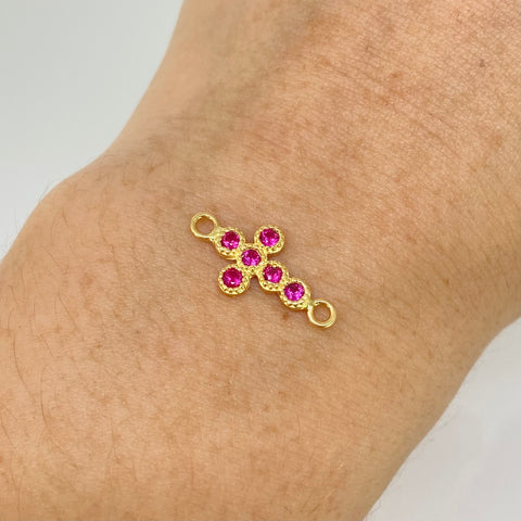 Herraje Cruz Circones Fucsias Oro amarillo 18k 0,95 Gr / 1,8 Cm †