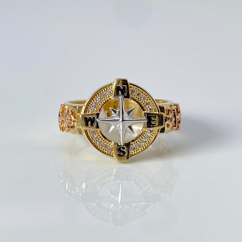 Anillo Brujula Circones Blancos Tres oros 18k / Talla 10 / 6,25 Gr *