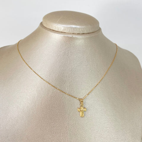 Set Cadena ● Aro Seguido + Dije Cruz Mini Cristo Oro amarillo 18k 1,5 Gr / 1 mm / 45 Cm *