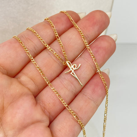 Set Cadena ● Tres Por Uno 3x1 + Dije Fe Oro amarillo 18k 1,6 Gr / 1,7 mm / 45 Cm *