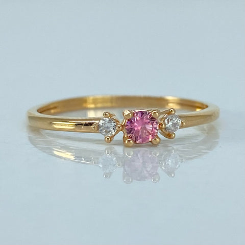 Anillo Tres Circones Blancos Rosa Oro amarillo / Talla 7 / 1,45 Gr *