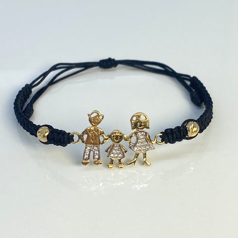Pulsera tejida Familia Circones Blancos Hilo Negro Oro amarillo 18k 3,0 Gr *