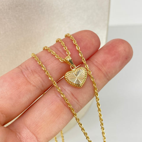 Set Cadena Lazo + Corazón Diamantado Oro amarillo 18k 2,08 Gr / 1,5 mm / 50 Cm *