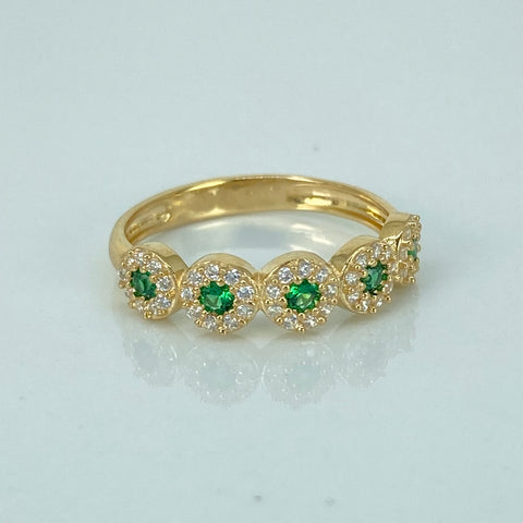 Anillo Circulos Circones Verdes Blancos Oro amarillo 18k / Talla 6 3/4 / 2,3 Gr †