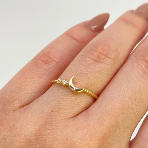 Anillo Media Luna Circones Blancos Oro amarillo 18k / Talla 7 / 1,40 Gr †