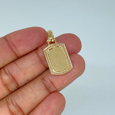 Dije Placa Rectangular Circones Blancos Oro amarillo 3,95 Gr / 3,3 Cm †