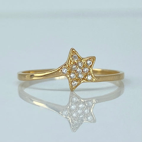 Anillo Estrella Circones Blancos Oro amarillo 18k / Talla 7 1/2 / 1,08 Gr *
