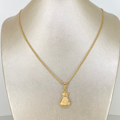Set Cadena ● China + Dije Bolsa Dinero Oro amarillo 18k 4,6 Gr / 2,3 mm / 60 Cm †