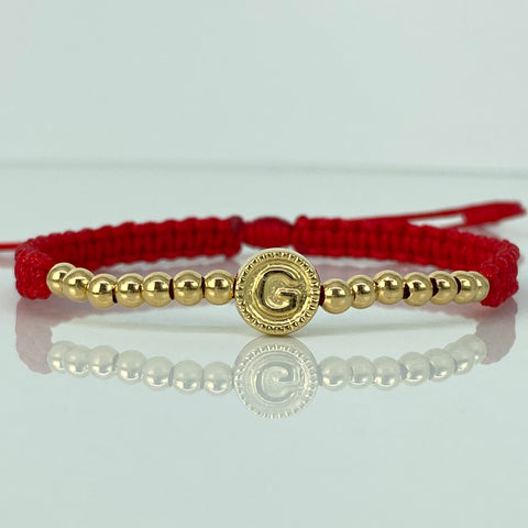 Pulsera tejida Herraje Letra G / BL 14uni 3mm / Hilo Rojo Oro amarillo 18k 1,07 Gr *
