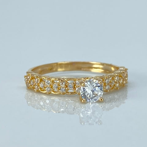 Anillo Solitario Circones Blancos Oro amarillo / Talla 6 1/4 / 1,9 Gr