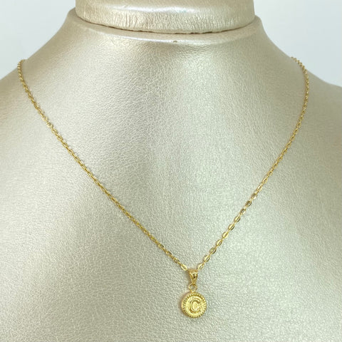 Set Cadena ● Aro Seguido + Dije Letra C Oro amarillo 18k 1,1 Gr / 1,5 mm / 45 Cm *
