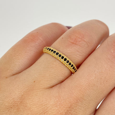 Anillo Churumbela Circones Blancos Negros Oro amarillo 18k / Talla 6 1/2 / 1,8 Gr *