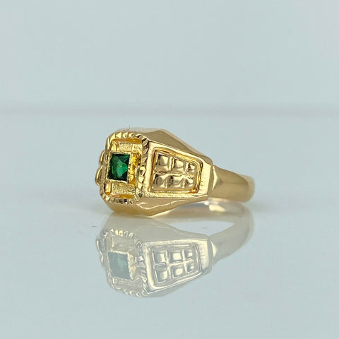 Anillo Sello Circon Verde Oro amarillo 18k / Talla 5 1/2 / 1,56 Gr *