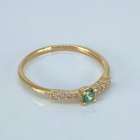Anillo Solitario Churumbela Circon Blancos Verde Oro amarillo / Talla 7 1/2 / 1,33 Gr