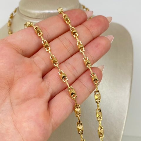 Cadena Rustica Eslabones Rombos Punteados Oro amarillo 18k 11,95 Gr / 4,1 mm / 60 Cm *
