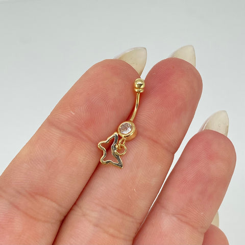 Piercing Mariposa Circon Blanco / Oro Amarillo 18k (Joya) / 0,62gr / 2.1cm / (Ombligo)