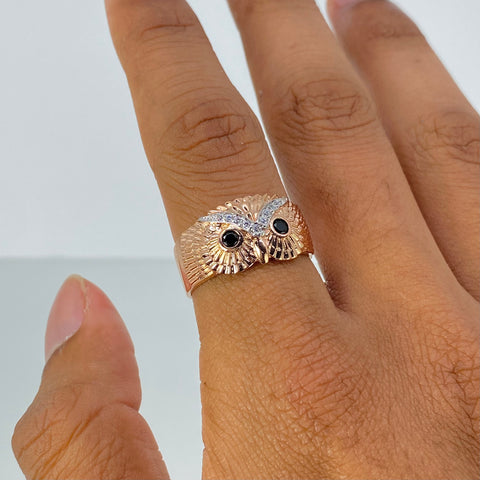 Anillo Buho Circones Blancos Negros Oro blanco y Oro rosa / Talla 9 1/2 / 4,86 Gr