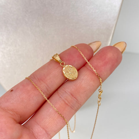 Set Cadena ● Aro Seguido + Dije San Miguel Arcangel Oro amarillo 18k 2,45 Gr / 1 mm / 60 Cm †